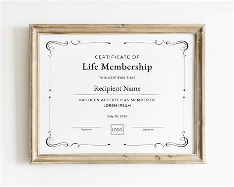 Life Membership Certificate Template Editable Printable - Etsy