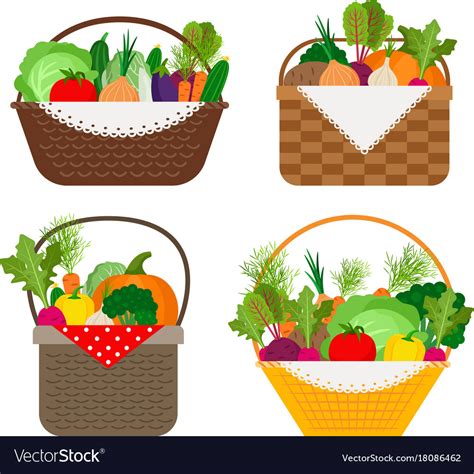 Vegetables In Baskets Set Royalty Free Vector Image