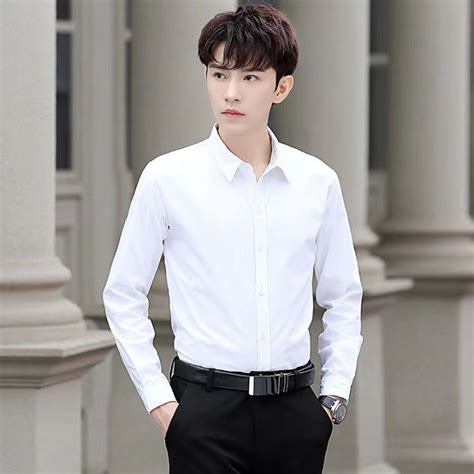 Long Sleeve Polo Shirt For Men Work Shirts Classic Korean Man Plain Casual Fashion Business