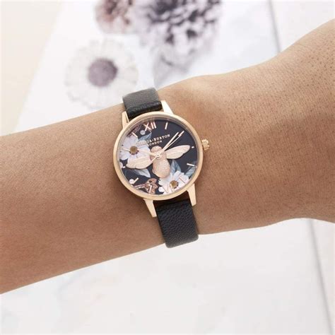 D Bee Bejewelled Florals Midi Dial Black And Rose Gold Watch