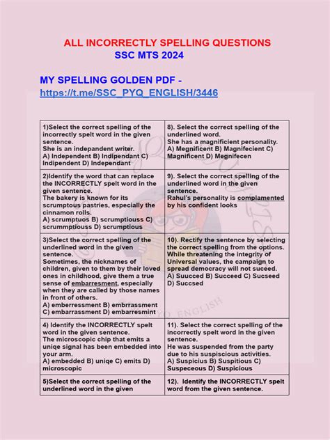 PYQ SPELLING PRACTICE KING ? | PDF 