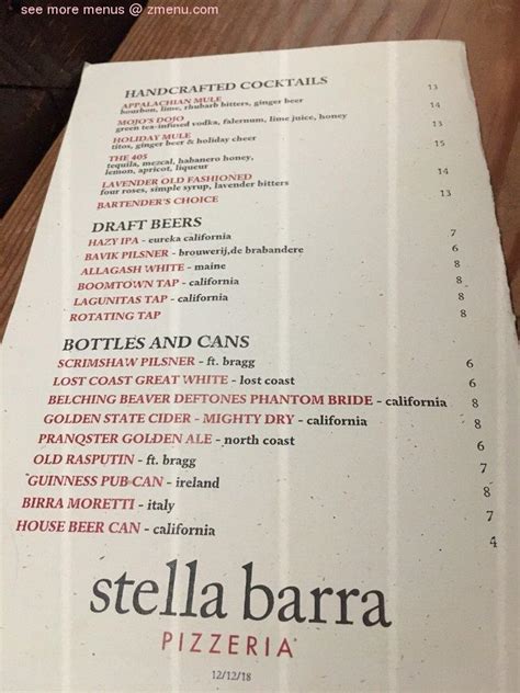 Online Menu Of Stella Barra Pizzeria And Wine Bar Restaurant Los Angeles California 90028 Zmenu