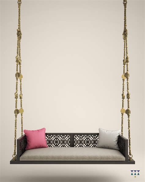 ananta handcrafted indian swing bench solid wood jhoola  brass