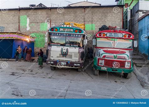 San Mateo Ixtatan Guatemala March Colourful Chicken Buses