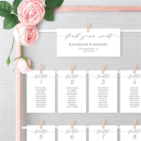 Printable Wedding Seating Cards Template DIY Katherine - Etsy