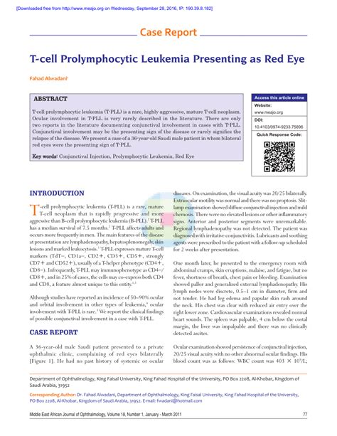 Pdf T Cell Prolymphocytic Leukemia Presenting As Red Eye