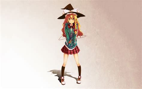 Blonde Long Hair Witch Anime Anime Girls Broom Dress Yellow Eyes Touhou