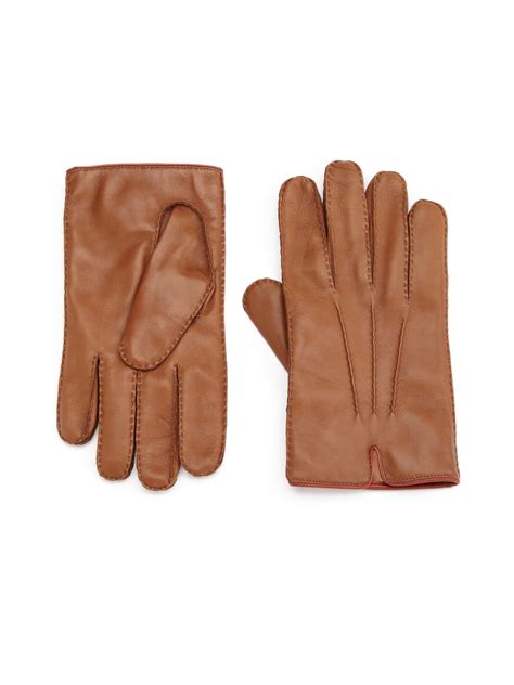 Portolano Cashmere Lined Leather Gloves In Brown For Men Tan Lyst