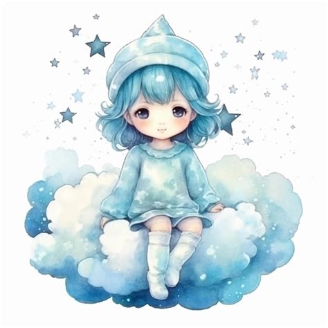 Premium AI Image | anime girl sitting on a cloud with stars in the sky generative ai