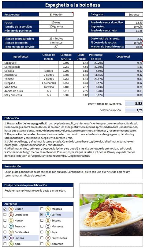 ¿cómo Elaborar La Ficha Técnica De Un Plato Descargar Plantilla En