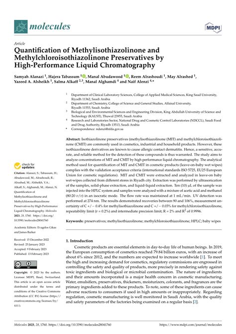 Pdf Quantification Of Methylisothiazolinone And