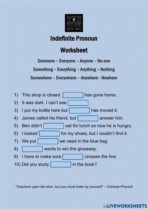 987128 Indefinite Pronouns Myer Liveworksheets