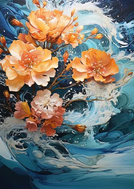 Premium Photo | A painting of flowers floating in the water