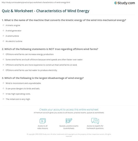 Wind Energy Worksheet