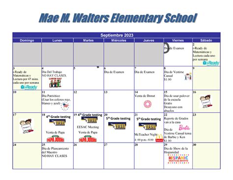 Monthly Activities Calendar – Mae Walters Elementary