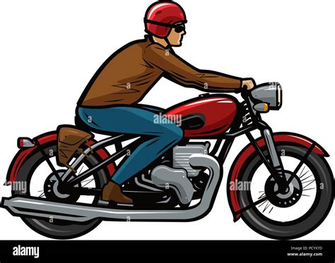 Biker Riding A Motorcycle Cartoon Vector Illustration Stock Vector