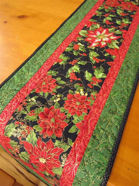 Christmas Poinsettia Handmade Table Runner Quilted On Luulla