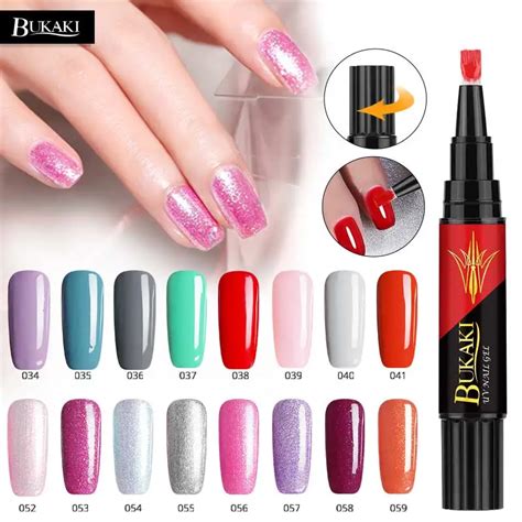 BUKAKI 60 Colors 3 In 1 Gel Nail Polish Pen Nail Art Tips UV Gel