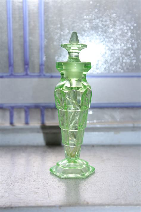 Vintage Art Deco Green Depression Glass Perfume Bottle