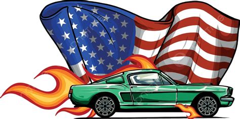 Muscle Car Vector Featuring Flames And The American Flag Vector Concept Challenge Victory Png