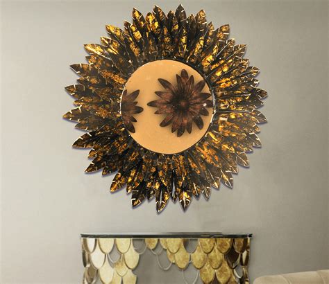 Buy Marigold Metal Finish Flower Shape Wall Mirror Brown Online In