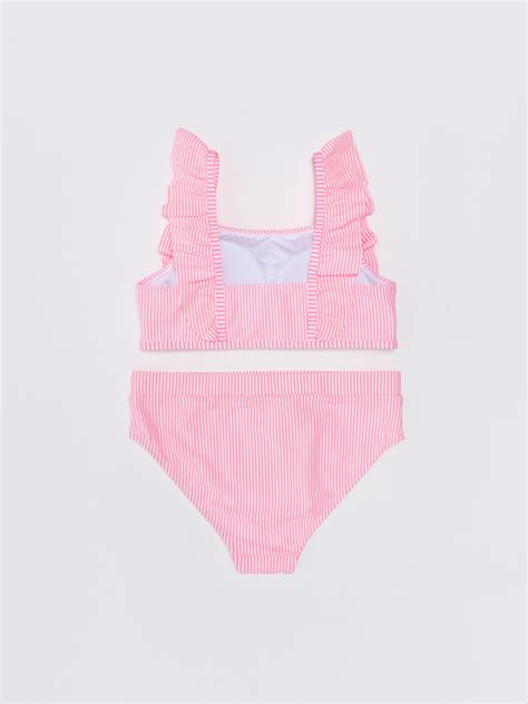 PEMBE Fırfır Detaylı Çizgili Kız Çocuk Bikini S Z LHK LCW