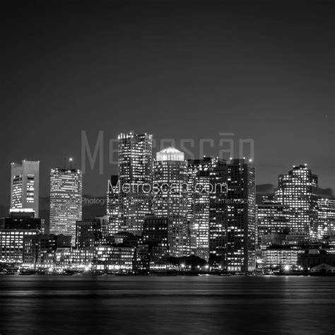 Boston Photography Black and White: The Boston Skyline at Night