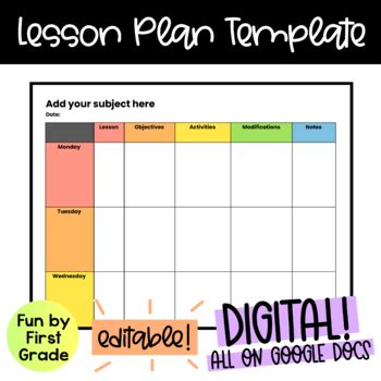 EDITABLE Google Doc Weekly Lesson Plan Template! by Fun By First Grade