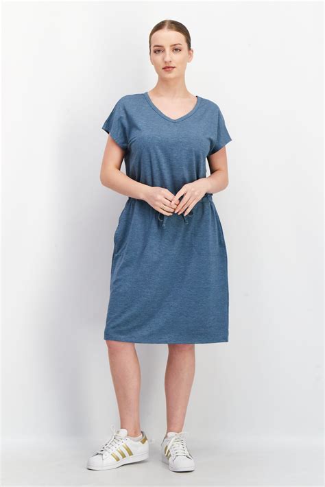 Buy 32 Degrees women textured tie waist midi dress heather blue Online ...