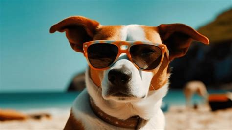 Premium Ai Image A Dog Wearing Sunglasses On The Beach