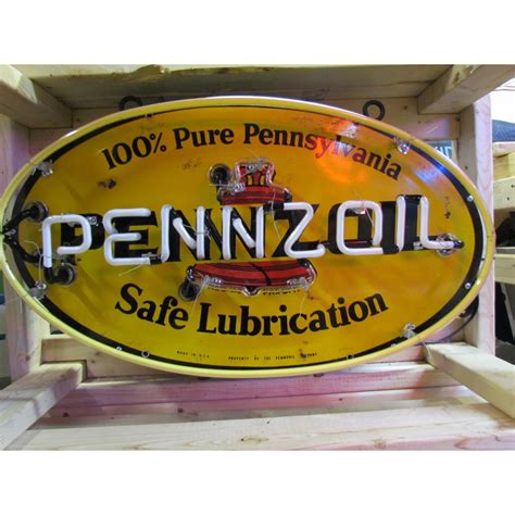 Original Porcelain Pennzoil Sign With Neon 31w X 18h