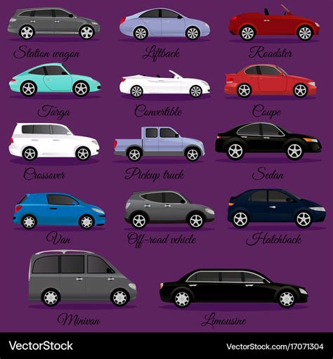 Set of car body types Royalty Free Vector Image