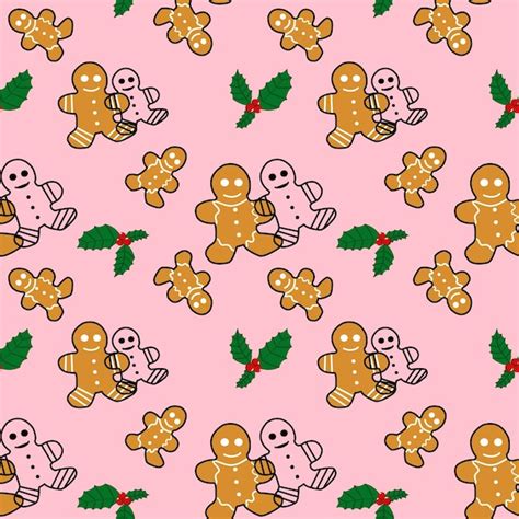 Premium Vector A Pattern Of Gingerbread Men And A Holly Leaf On A