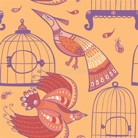 Birds And Cages Seamless Pattern Stock Vector Illustration Of Decor