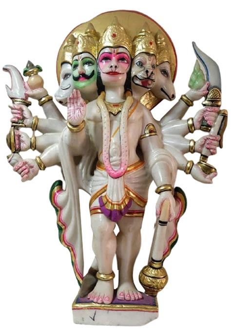 Multicolor Marble Panchmukhi Hanuman Statue For Worship Size 2 Feet