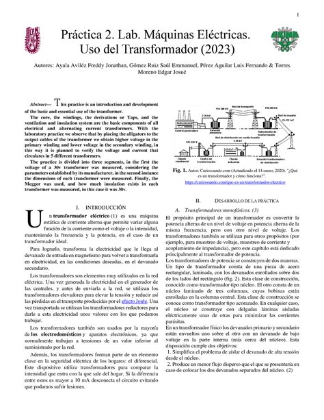 Prac 2 Transformador Práctica 2 Lab Máquinas Eléctricas Uso Del