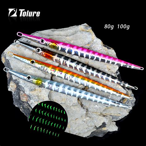 TOLU 80g 100g Fishing Lure Needle Fish Fast Jigging Lure Glow Metal