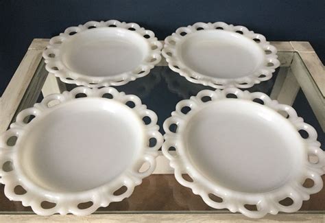 Vintage Anchor Hocking Milk Glass Old Colony Lace Edge Plate Set