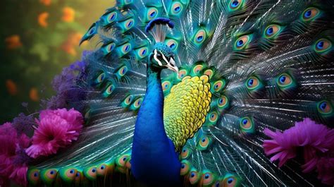 Premium Photo Elegant Peacock Displaying Vibrant Plumage