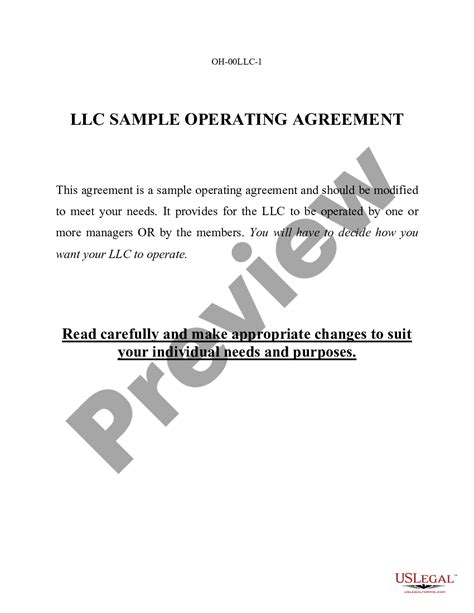 Cincinnati Ohio Limited Liability Company LLC Operating Agreement US