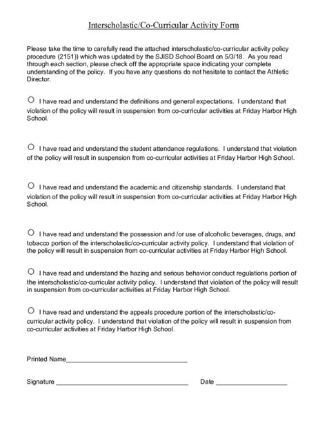 Fillable Online Interscholastic Co Curricular Activity Form Fax Email