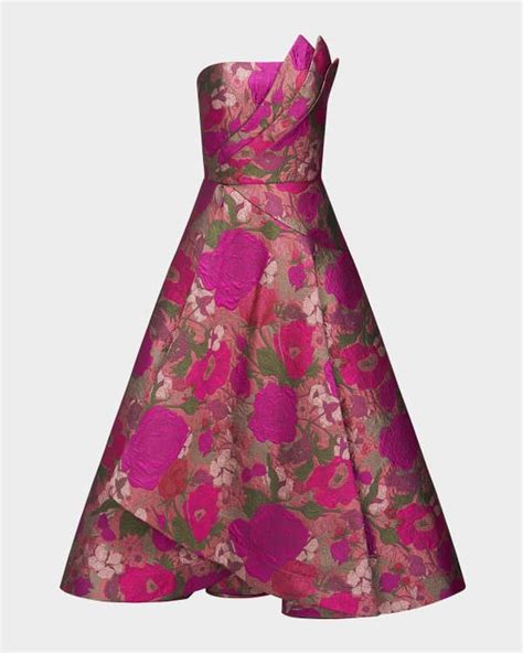 Theia Ruth Floral Jacquard One Shoulder Midi Dress Neiman Marcus