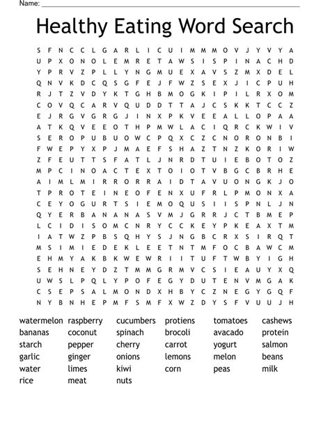 Healthy Food Word Search Printable