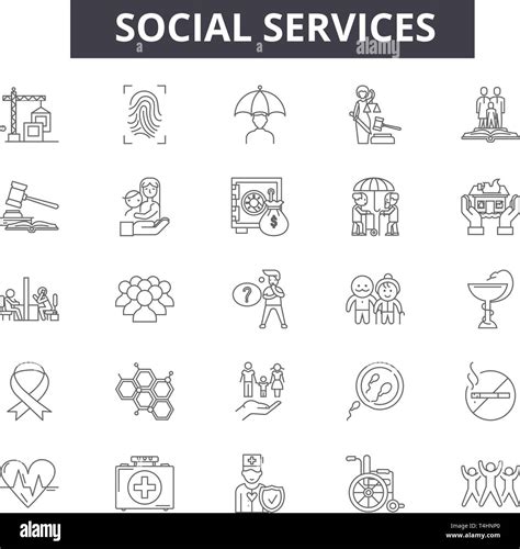 Social Services Line Icons Signs Set Vector Social Services Outline