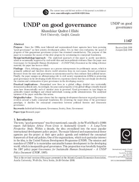 Pdf Undp On Good Governance