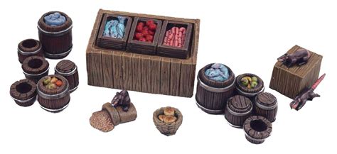 Buy War World Gaming Fantasy Village Street Market Stall And Barrels