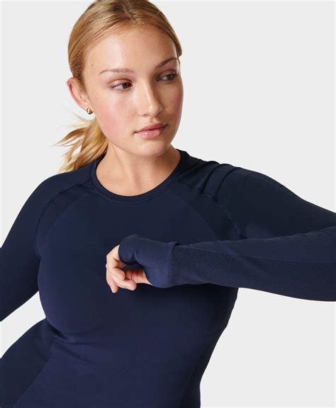 Athlete Seamless Workout Long Sleeve Top Navy Blue Women S Base Layers And Long Sleeve Tops