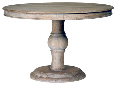 Auturo Round Mango Wood Hand Carved Pedestal Light Wash Finish