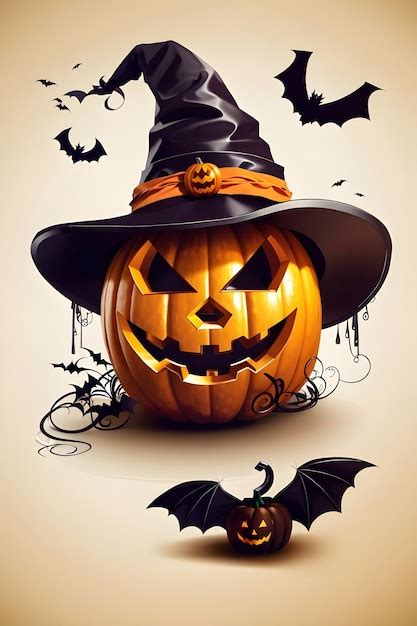 Premium Ai Image Halloween Pumpkin With Witch Hat