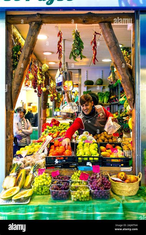 Fruit And Vegetable Stall At Mercat De L Olivar Palma Mallorca Spain